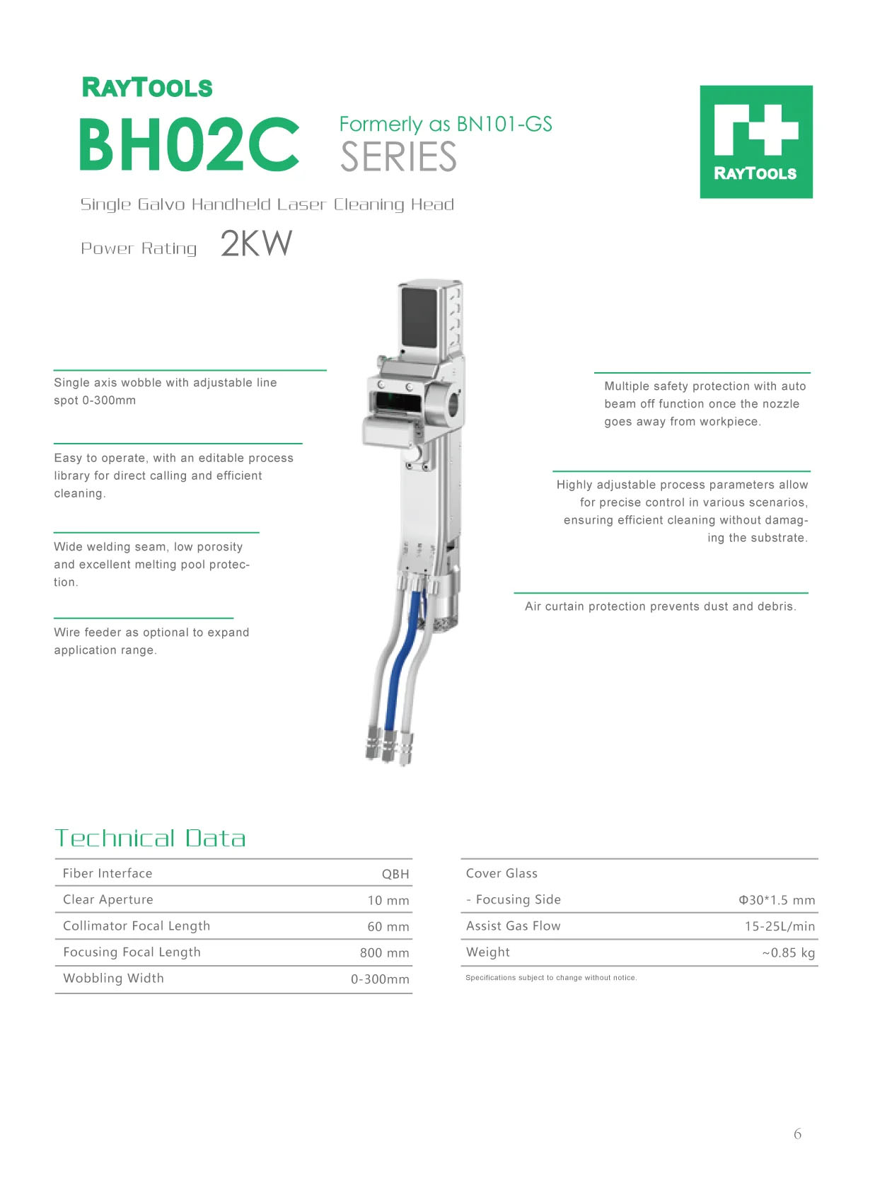 BH02C Single Galvo Handheld Laser Cleaning Head (Formerly as BN101-GS)