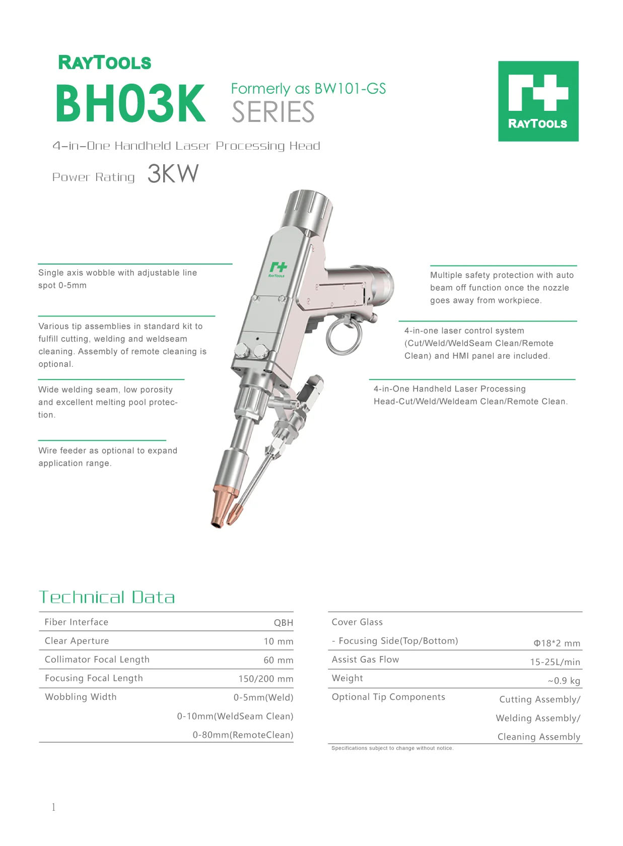 BH03K 4-in-One Handheld Laser Processing Head (Formerly as BW101-GS)