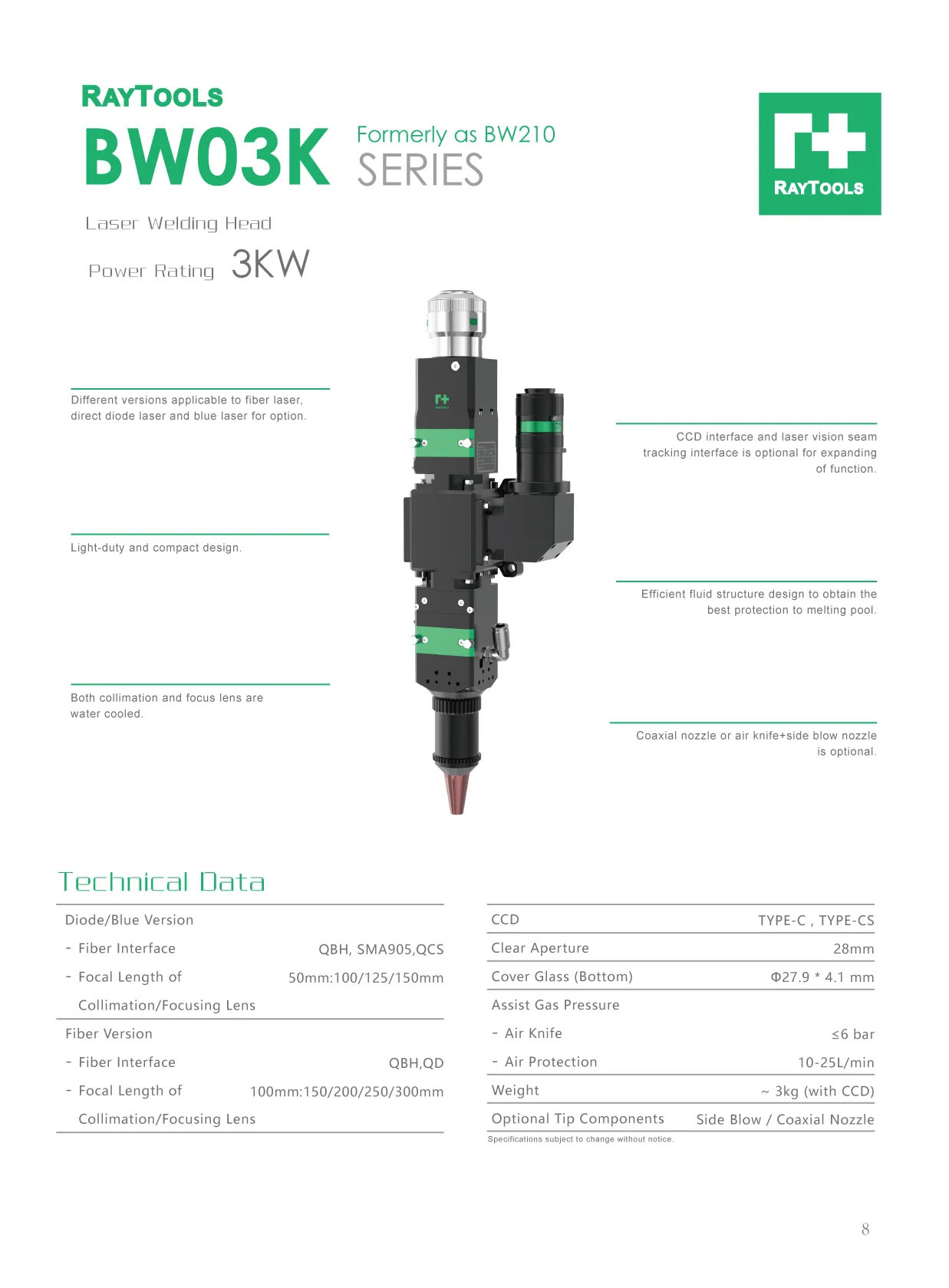 BW03K Laser Welding Head (Formerly as BW210)