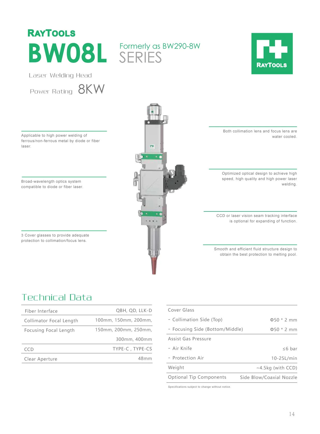 BW08L Laser Welding Head (Formerly as BW290-8W)